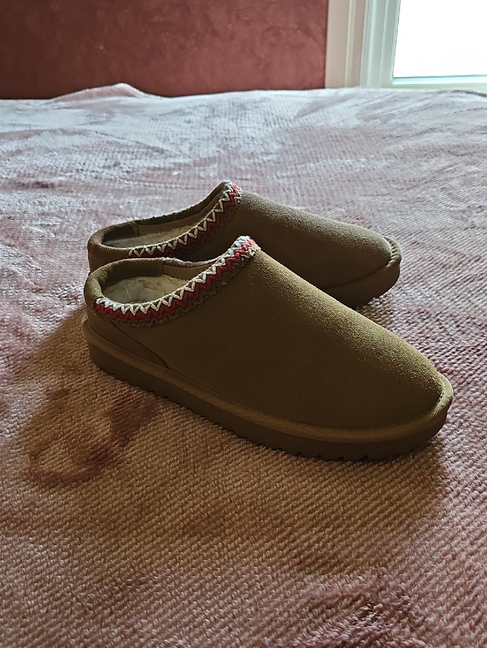 Women’s Slip-On Cozy Mules in Brown with Decorative Trim